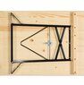 Man sieht die Unterseite eines 75 cm breiten Biertisches. Man kann die charakteristische Trapezform des Untergestelles sehen und den Klappmechanismus.
