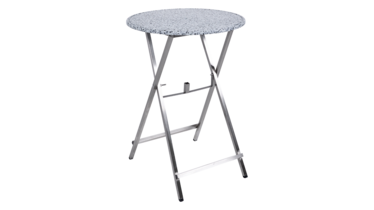 Das Foto zeigt einen Stehtisch „Unkaputtbar“ mit Schirmloch.