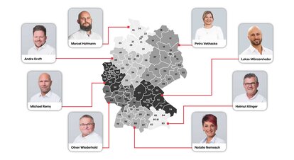 Map with the sales consultants in Germany.