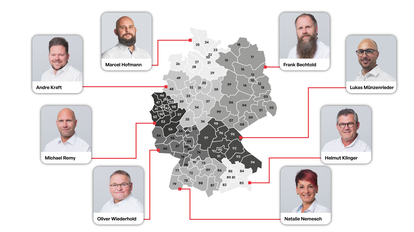 Landkarte mit den Verkaufsberatern in Deutschland.