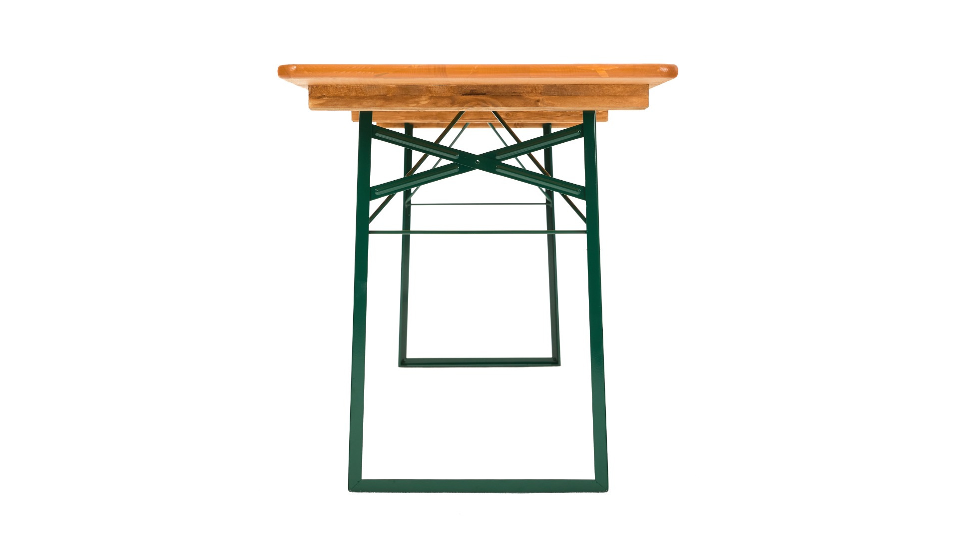 The frontal view of the classic beer bench in pine