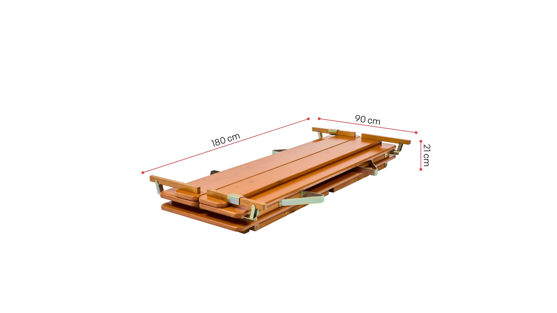 Design set Rustica with backrest is shown with its folded dimensions.