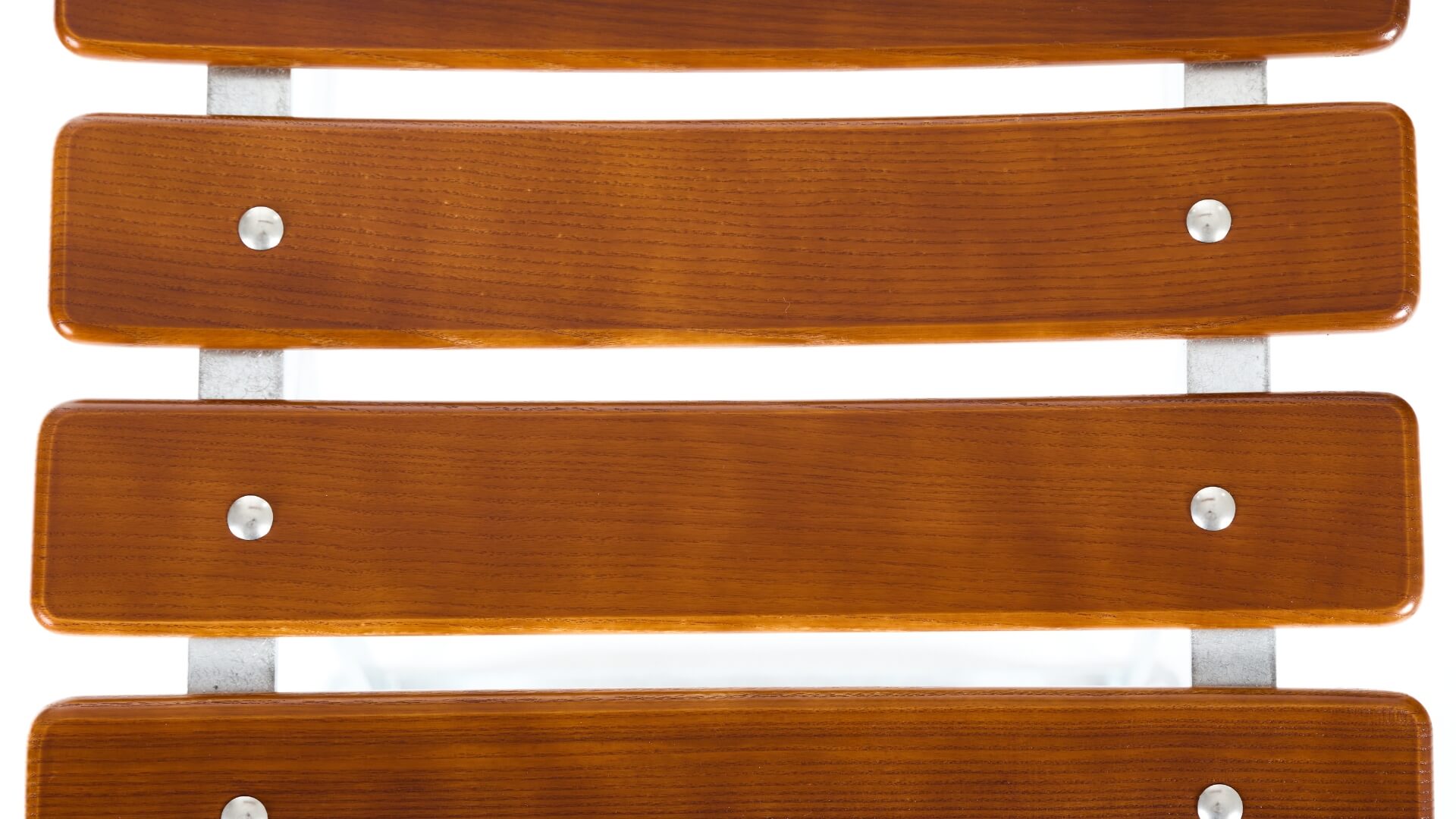 The beer garden chair is made of wooden slats.