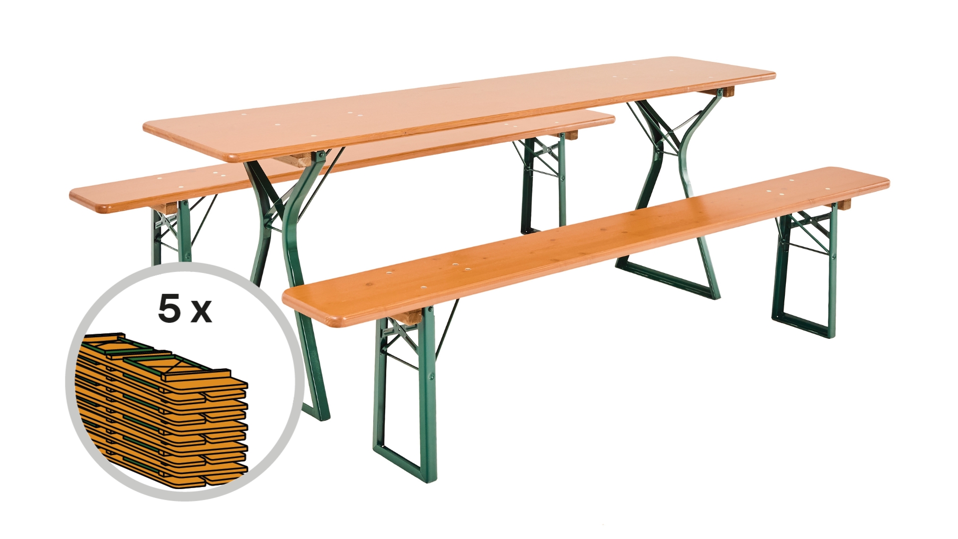 The set of 5 beer garden table sets with legroom in the color pine