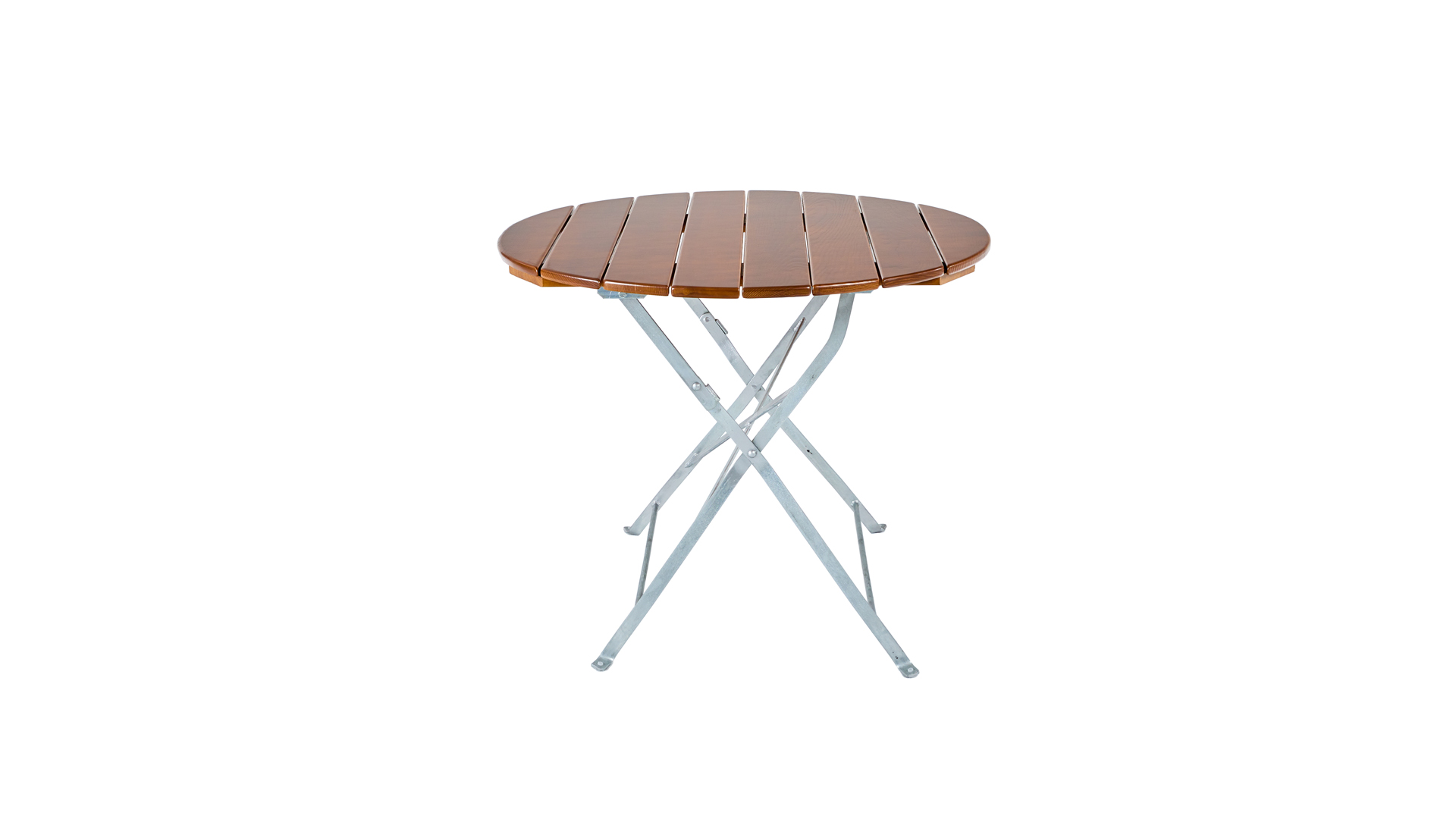 The round beer garden table is shown frontally.