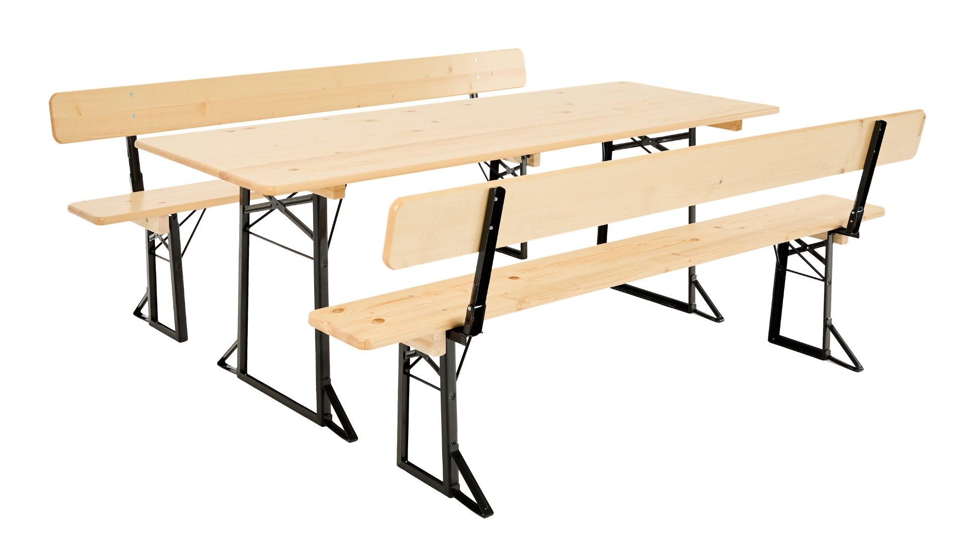 The 75 cm wide beer garden table sets with backrest in natural.