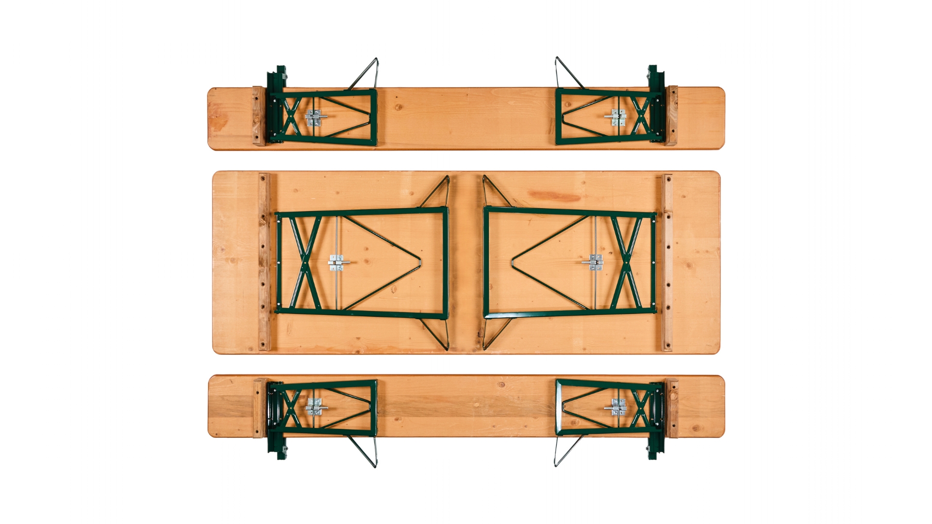 The top view of the wide beer garden table set with backrest folded.