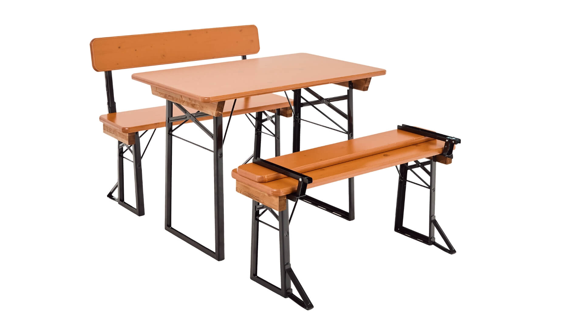 The small beer garden table sets Shorty with backrest in the color pine.