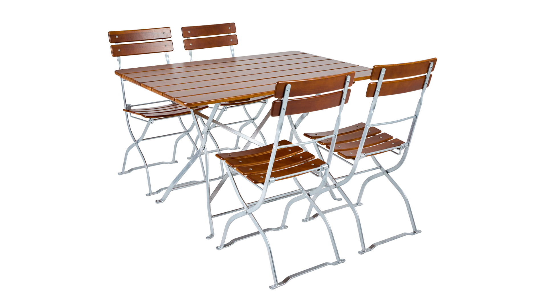 The rectangular beer garden table is represented with four beer garden chairs.
