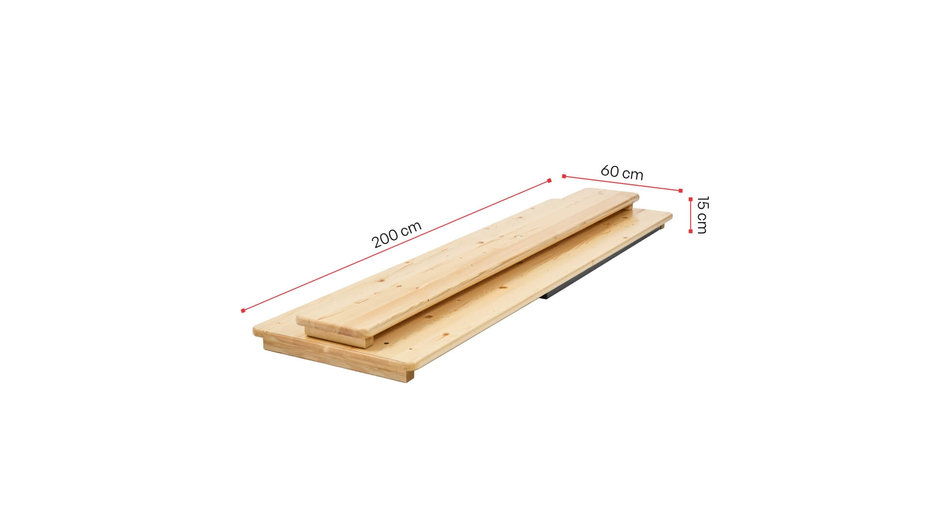 Poseur table "200x60" with footboard is shown with their folded dimensions.