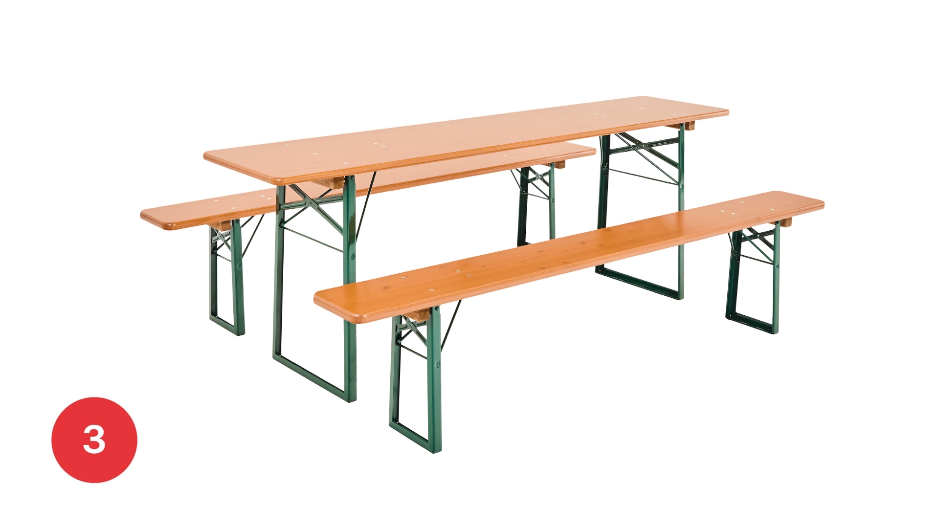 The classic beer garden table set in the color pine.