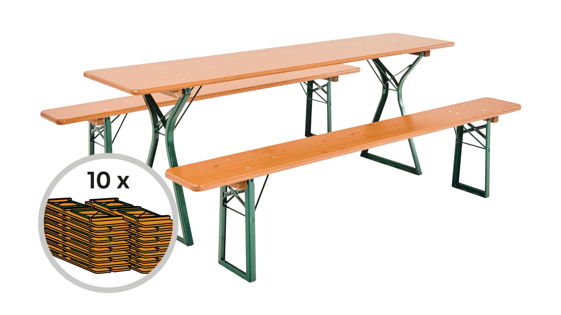 The set of 10 beer garden table sets with legroom in the color pine