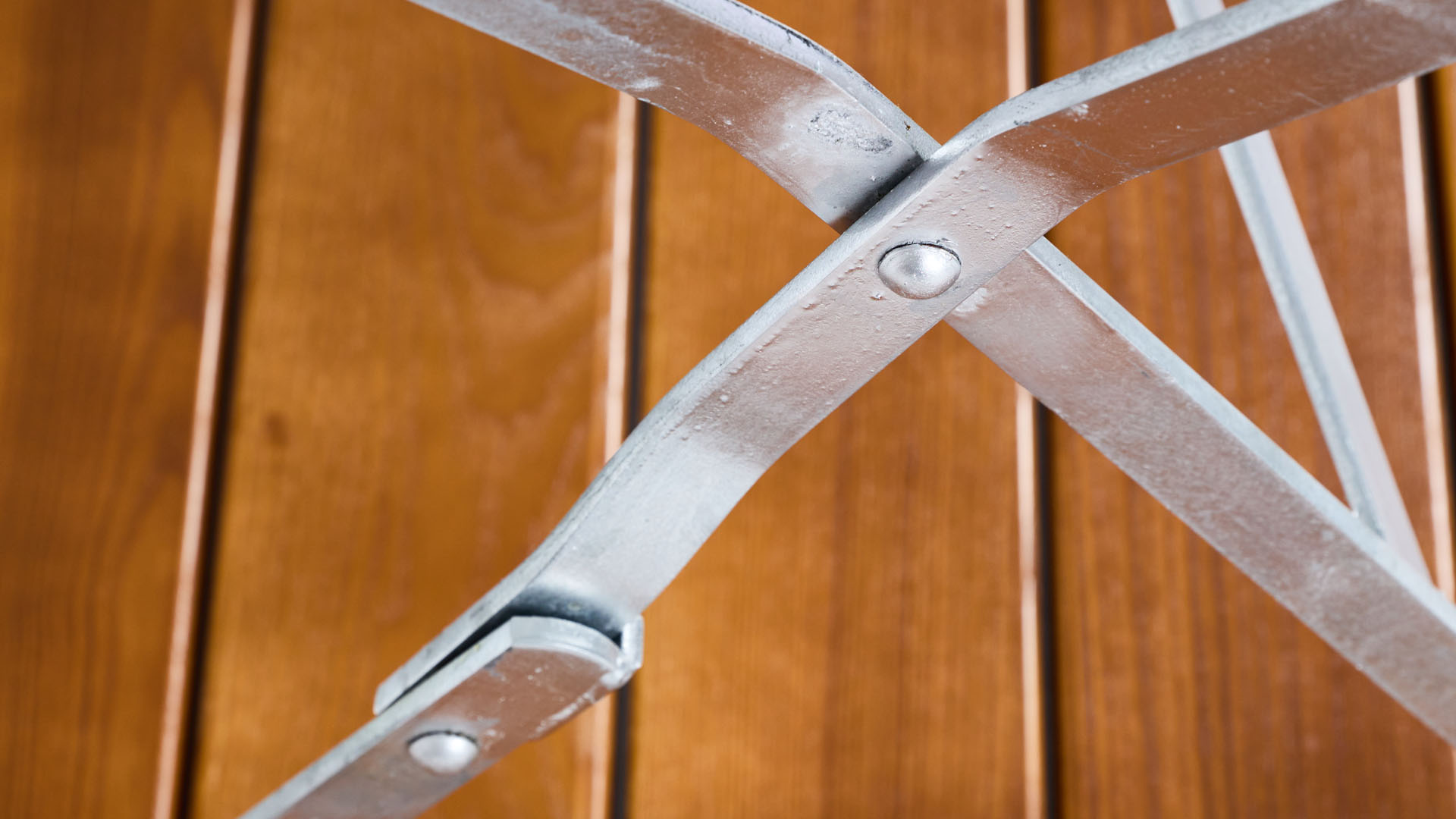 The frame of the beer garden table in detail.