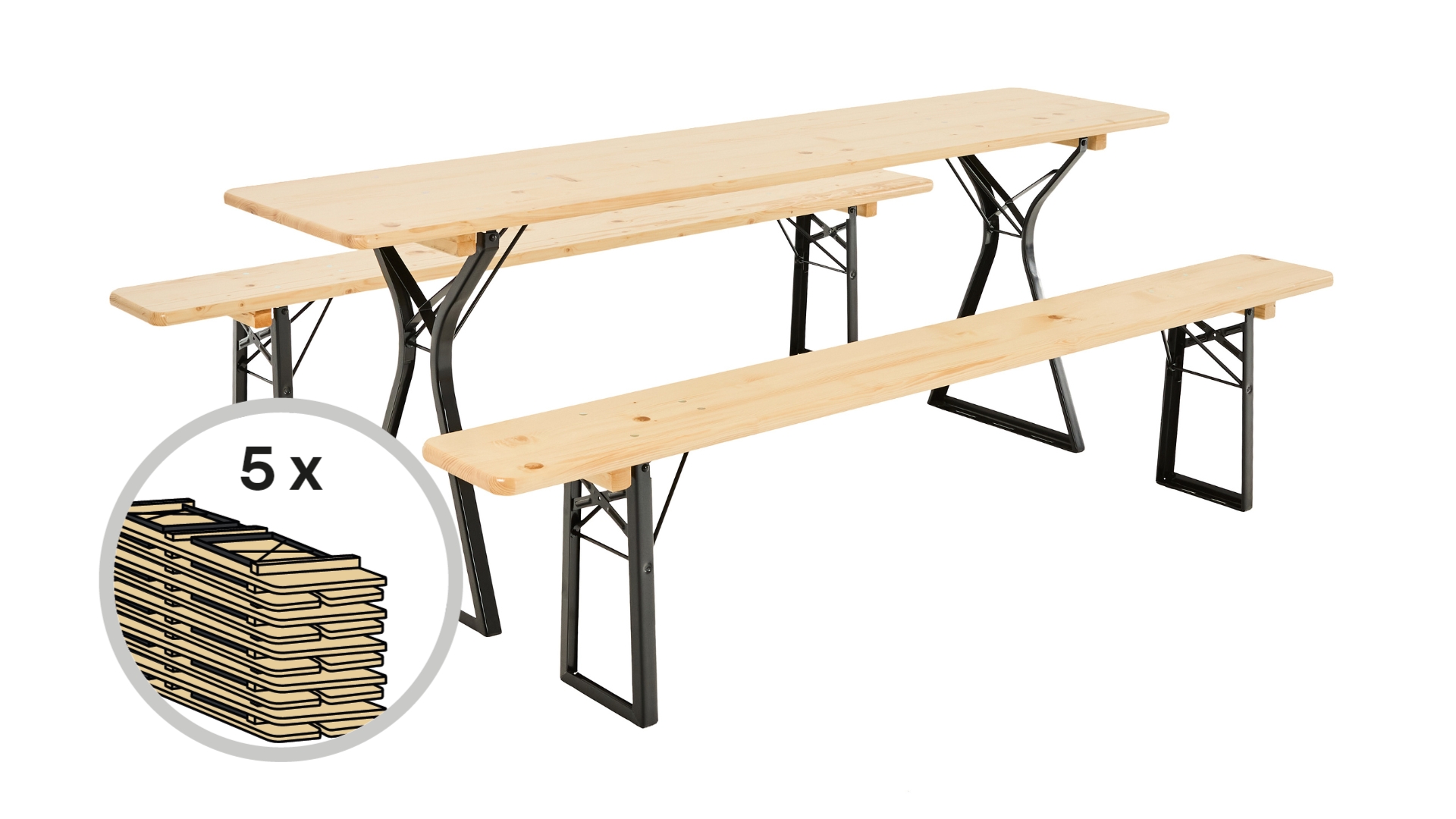 The set of 5 beer garden table sets with legroom in the color nature/black