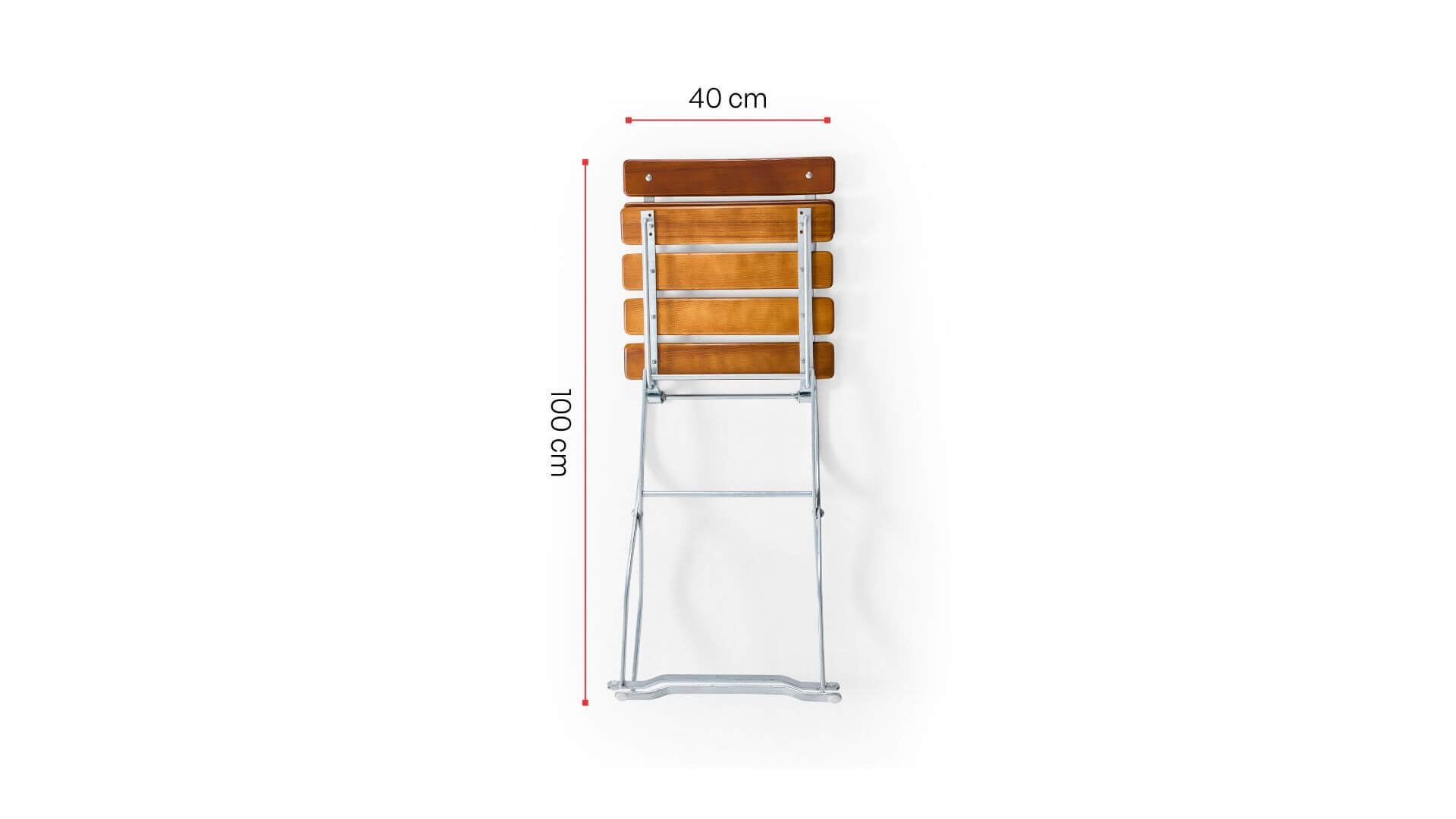 Dimensions of the folded beer garden chair are shown.