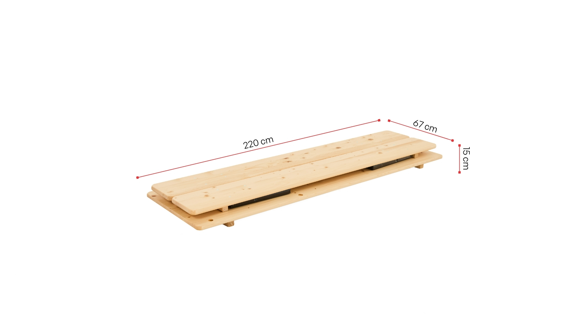 Classic beer garden table set is shown with its folded dimensions.