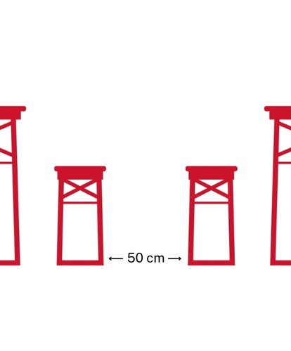 Sie müssen mindestens 50 cm zwischen mehreren Bierzeltgarnituren-Sets frei lassen. Dieser Wert dient als Orientierung für den Bierzeltgarnituren-Platzbedarf.