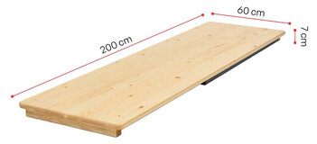 Der Stehtisch "200x60" wird mit ihren zusammengeklappten Maßen dargestellt.