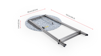 The poseur table Unkaputtbar is shown lying flat in its folded state and with its dimensions.