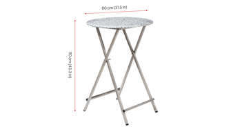 Round poseur table Unkaputtbar / Unbreakable with 80 cm wide table top. The height is 110 cm.