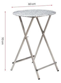 Runder Stehtisch "Unkaputtbar" mit  80 cm breiter Tischplatte. Die Höhe beträgt 110 cm.