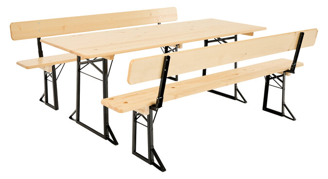 Die 75 cm breite Bierzeltgarnitur mit Lehne in Natur.