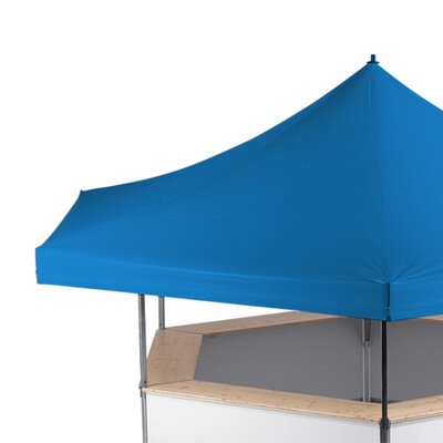 Ein Bierstand mit einem blauen Dach.