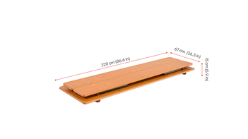 The folded classic beer garden table set is shown with its dimensions.