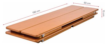 Die Designgarnitur Rustica wird mit ihren zusammengeklappten Maßen dargestellt.