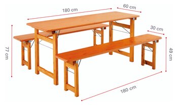 Die Designgarnitur Rustica in Fichte wird mit ihren Maßen dargestellt.