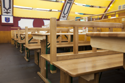 A custom beer garden table set made from specialty wood for the customer.